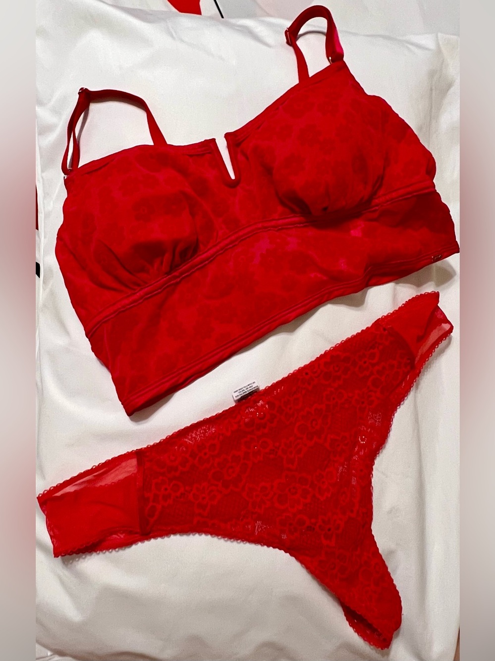 NEW Victoria’s Secret PINK Flocked Mesh Bralette XL & Parade LG Lace Thong